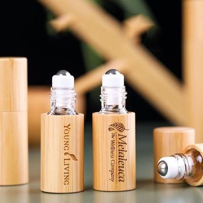 Custom Engrave Logo Eco Friendly Bamboo 3ml 5ml 10ml Refillable Wood Essential Oil Roller Ball Glass Roll on Bottle