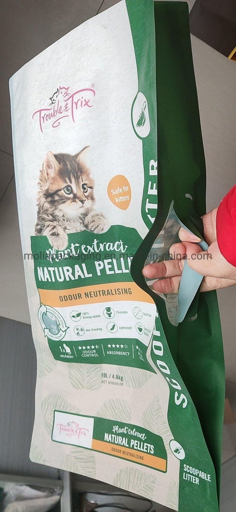 Side Gusset with Handle Logo Printed Pet Food Bag Huge Size Pet Dog Food Bag Top Reclosable Dog Product Packing Bag Cat Litter Bag 10L Plastic Packaging Bag