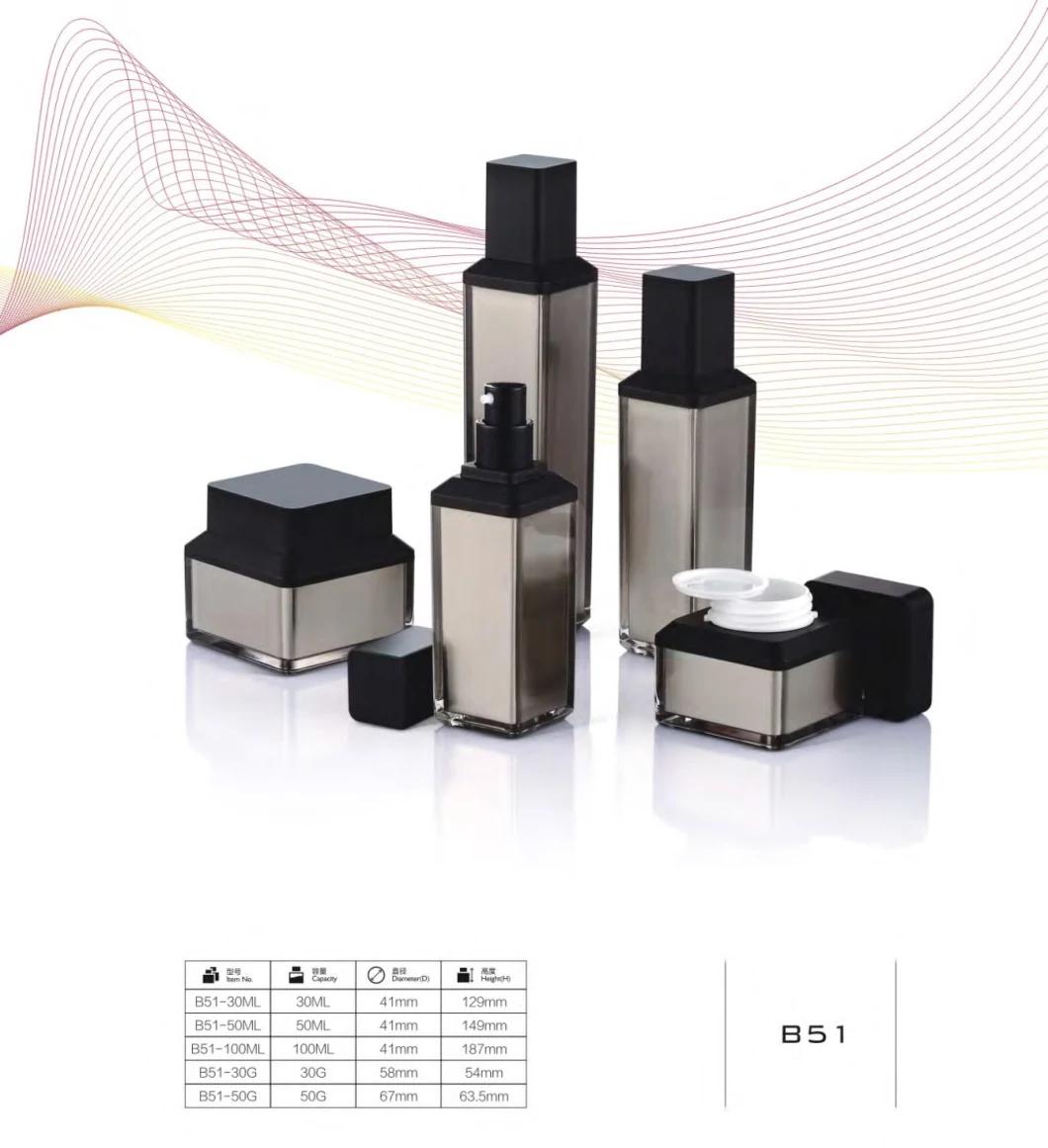 Customized Sell Well 15ml 30ml 50ml Luxury Square White Cosmetic Acrylic Lotion Pump Bottle