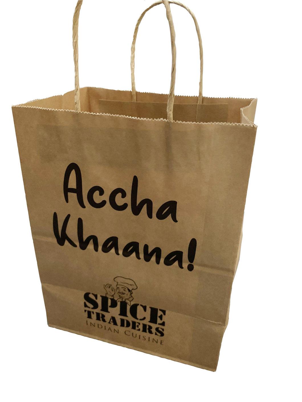 Recycled Brown/White Kraft Paper with Logo Printing Take Away Food Package Bag with Twist Handle