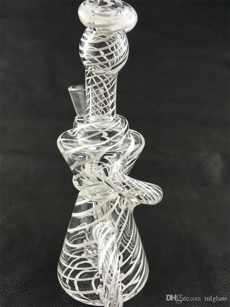 Hand Drawn White Spiral Creative Glass Bottle Water Pipe