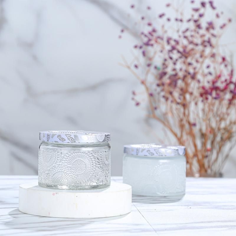 Patterned Candle Jar and Colored Candle Glass Table