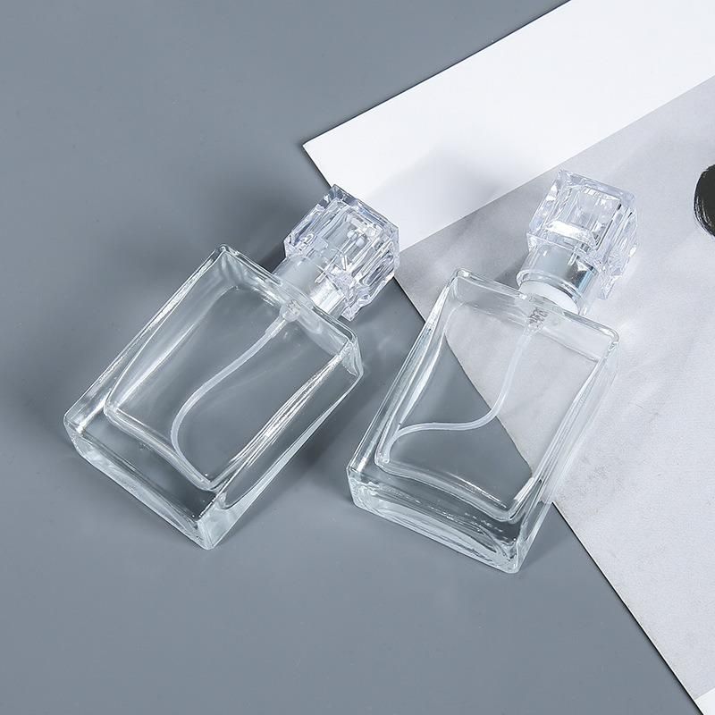 30ml Spray Fine Mist Clear Glass Atomizer Empty Refillable for Essential Oil Square Luxury Gold Silver Cap Parfum Packaging Container