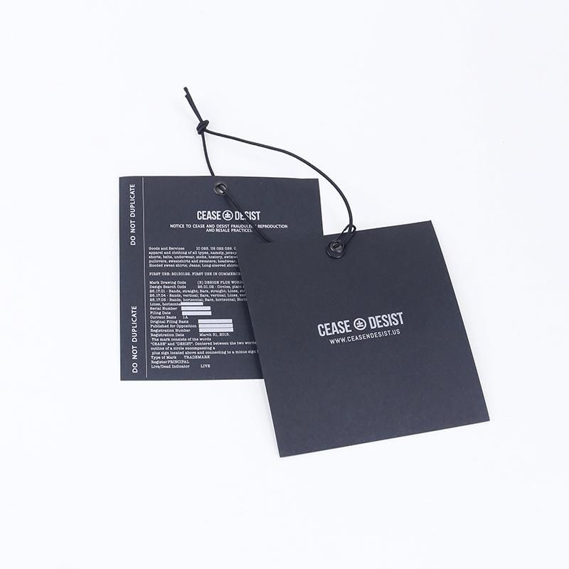 Silver Printed Black Cardboard Paper Custom Hang Tag