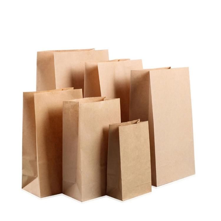 Takeaway Food Packaging Square Bottom Brown Kraft Paper Bags