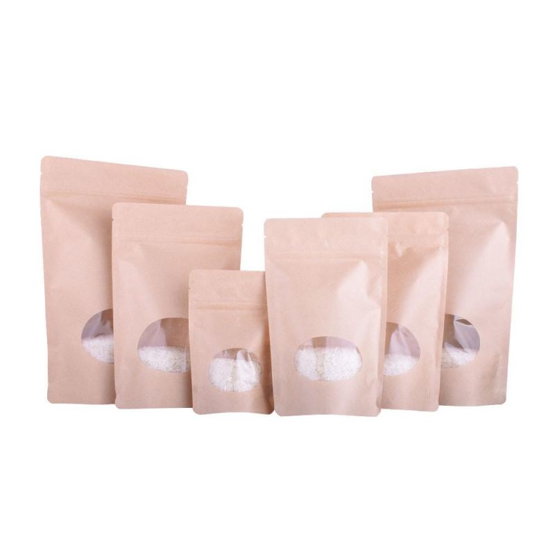 Kraft Paper Window Zipper Flat Bottom Biodegradable Pouch