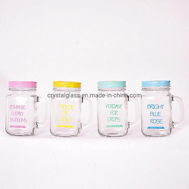 16oz Clear Customs Glass Mason Jar with Handle and Lid