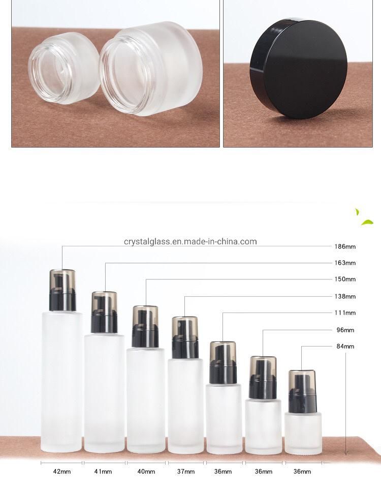 China Glass Lotion Pump Bottles with Black Pump Head and Caps