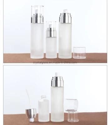 Cosmetic Glass Set Bottle for Lotion and Cream with Silver Caps