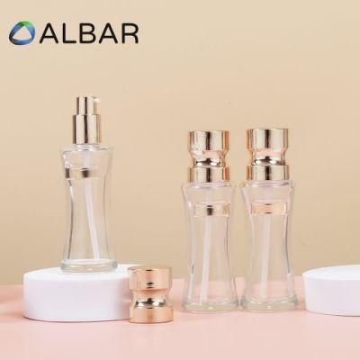 Round Cylinder Narrow Waist Thick Bottom Glass Bottles with Customized Pump Lid