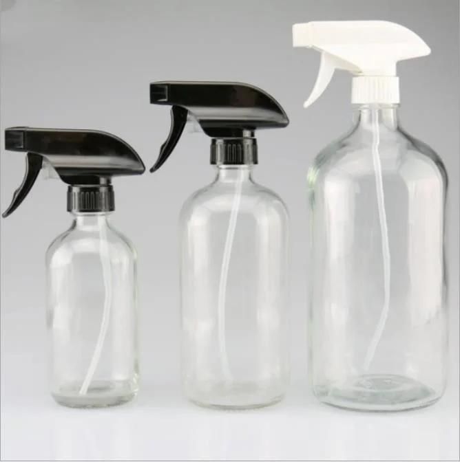 250ml 500ml Amber or Clear Glass Bottle Boston Round Bottle with Mist Sprayer for Disinfectant Packing