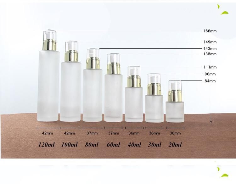 Simple Frosted Glass Cosmetic Bottles Set with Golden Cover