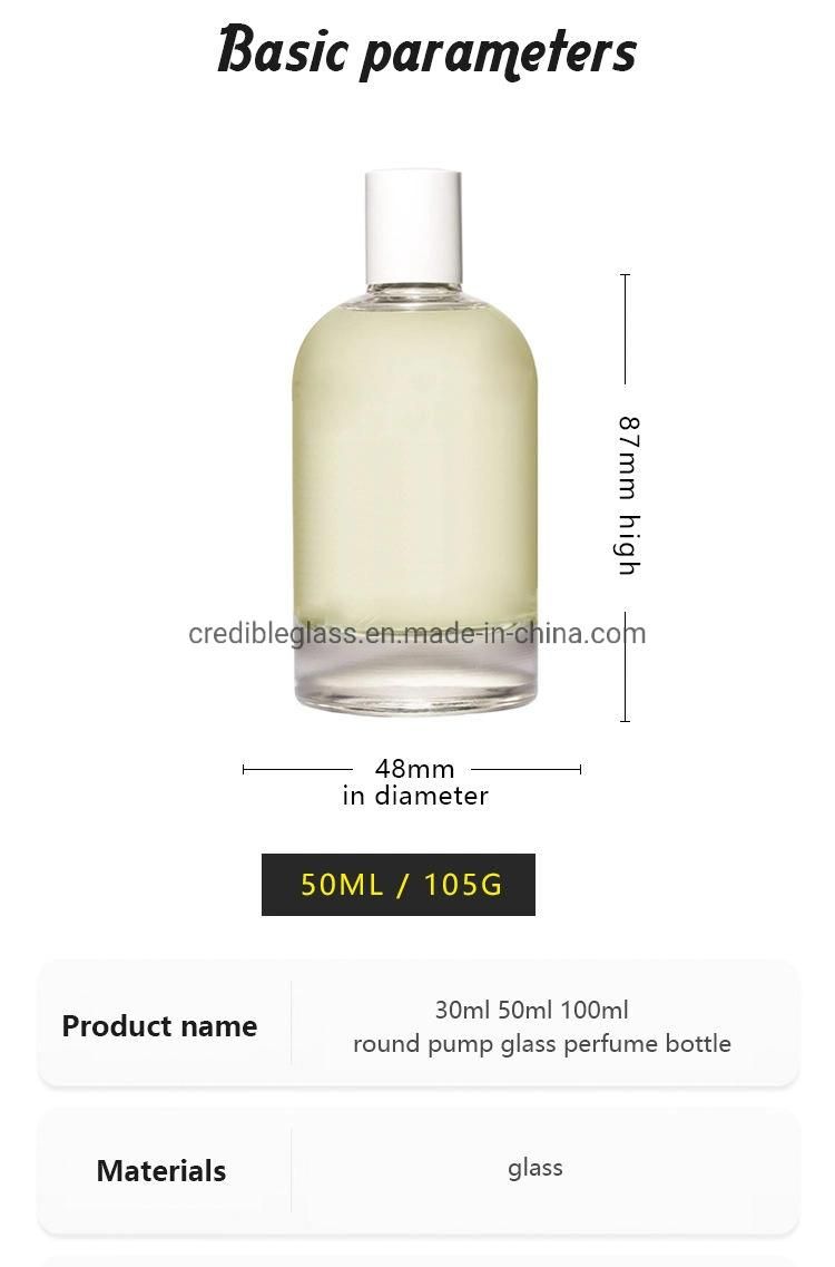 Credible 30ml 50ml 100ml Wholesale Empty Cosmetic Sample Glass Perfume Oil Bottle with Spray Lid