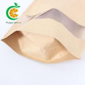 Recycle Stand up Pouch Zipper Dried Biodegradable Kraft Paper Packaging Bag with Matte Window Kraft Paper Pouch for Pood