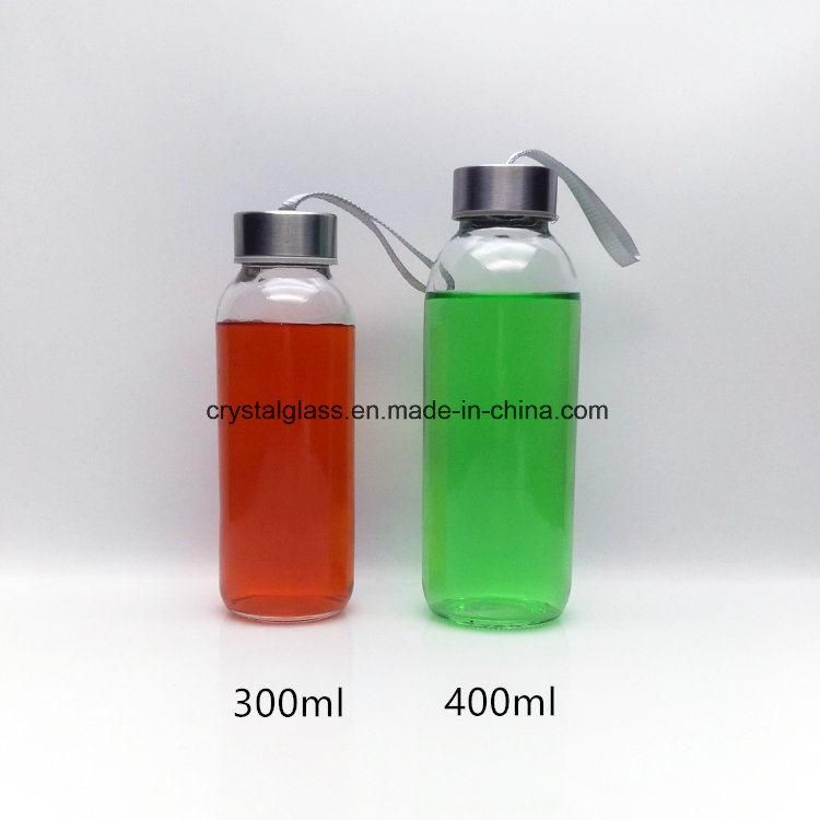 300ml 500ml Tall Juice Glass Beverage Bottle Wholesale with Metal Lid