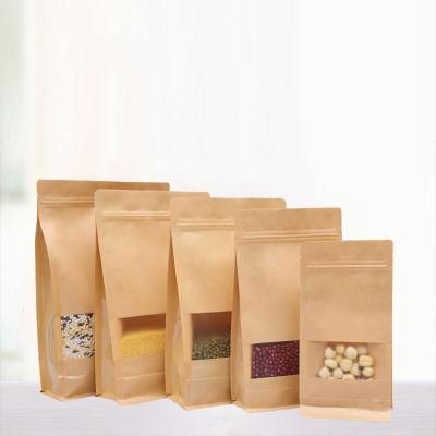 White Transparent Heat Seal Snack Packaging Window Stand up Pouch Kraft Paper Ziplock Bags