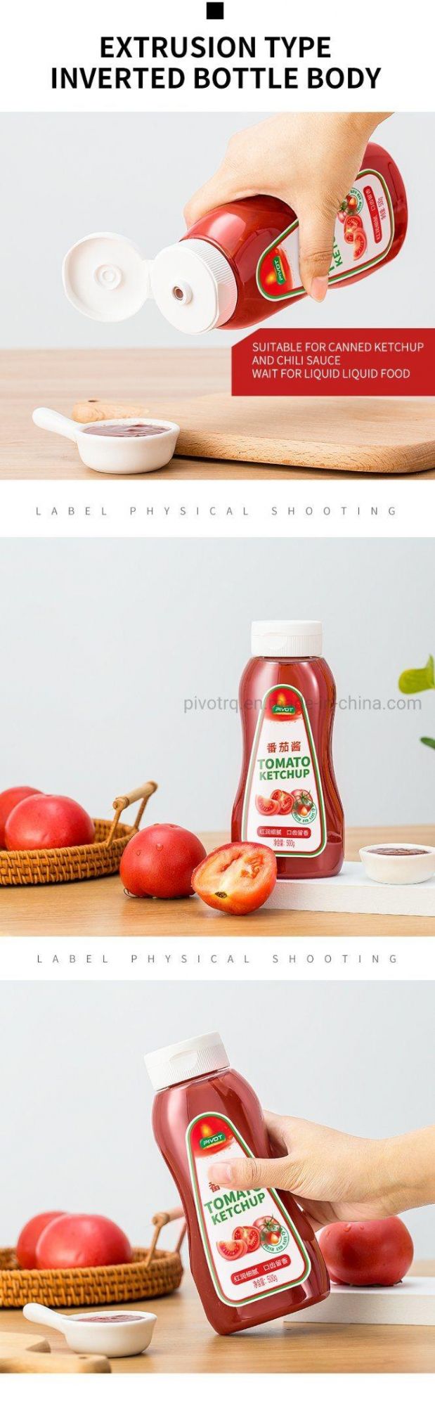 525ml Pet Plastic Tomato Sauce Bottle Ketchup Jar with Silicone Valve Cap