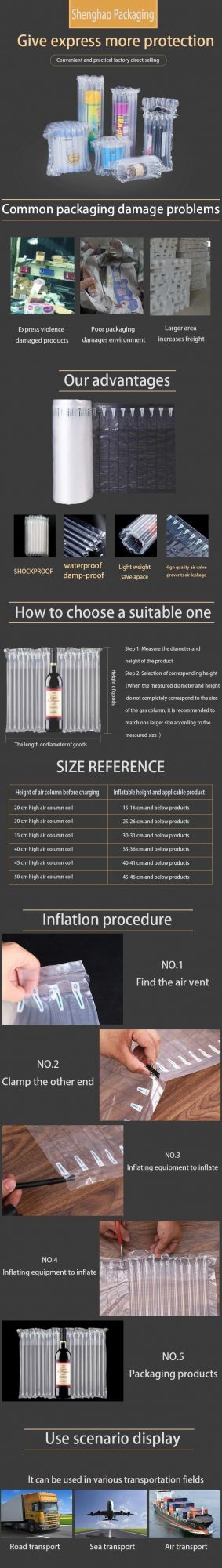 Cushioning Material Ready to Ship Inflate Air Column Bag