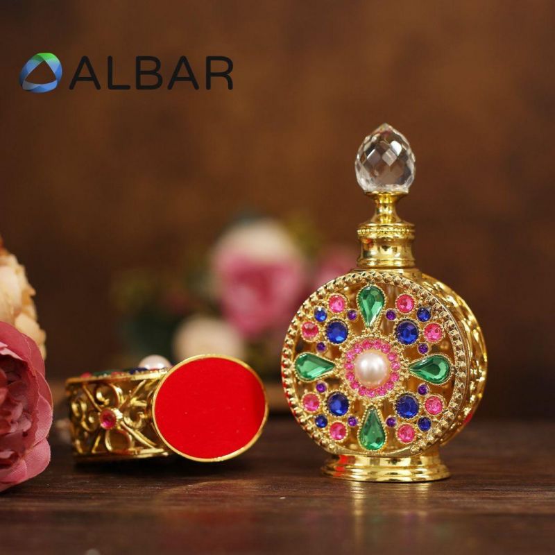 Glass Stick Colorful Diamonds Round Flat Attar Oud Perfume Bottles in Glass Personal Care