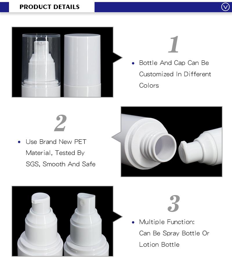 Cosmetic Packaging Plastic Pet 50ml 100ml 120ml 150ml White Empty Lotion Toner Spray Bottles