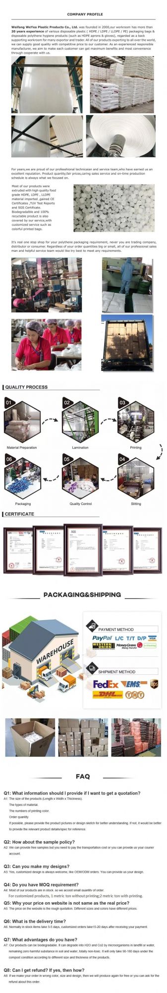 Disposable Transparency Flat Poly Bag on Rolls for Food Packaging