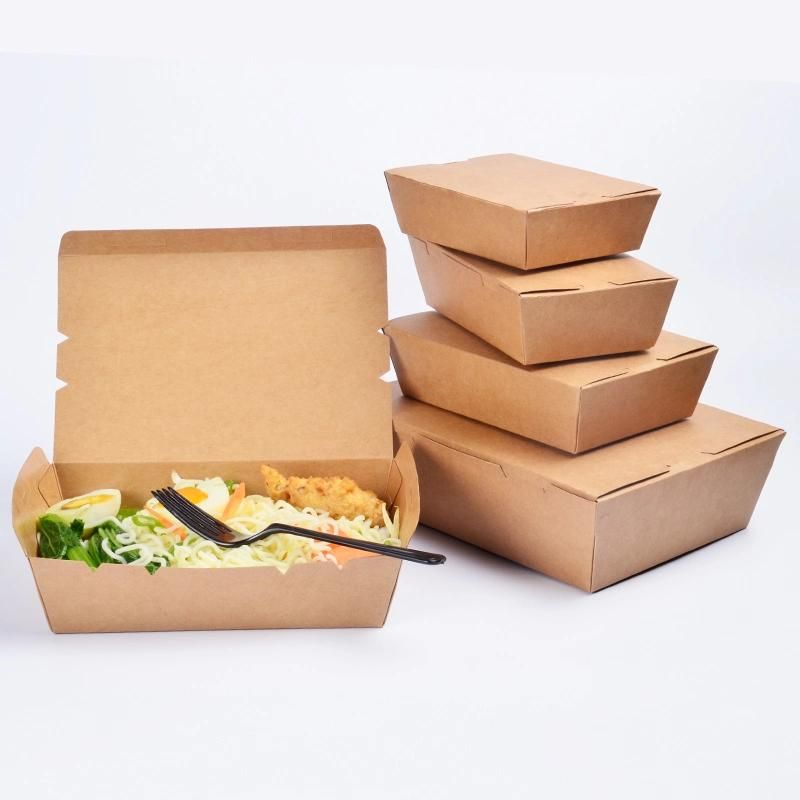 Disposable Fast Food Packaging Salad Lunch Box Kraft Paper Takeaway Bento Food Box