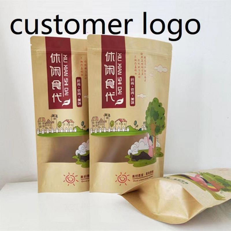 Food Packaging Kraft Paper Bag with See-Through Clear Window and Zipper