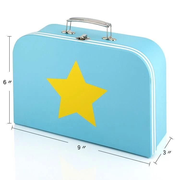 Wholesale Custom Kids Cardboard Foldable Travel Suitcase Toy Storage Box with Metal Handle