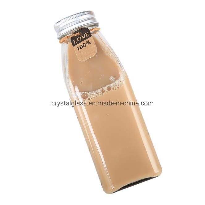 350ml 12oz Square Style Glass Ice Cold Pressed Coffee Milk Tea Bottle with Screw Cap