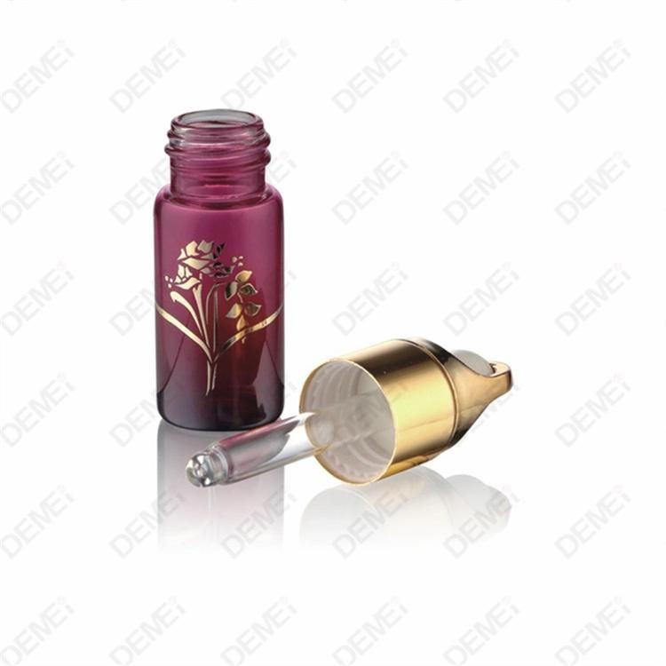 5-15ml Wholesale Cosmetic Packaging D22mm Straight Round Clear and Amber Serum Essential Oil Tube Glass Bottle with 18mm Gold Hand Basket Dropper Cap