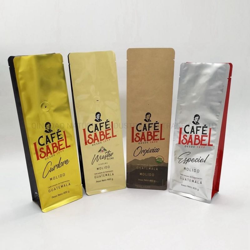 Custom Printed Flat Bottom 400g 460g Coffee Bag