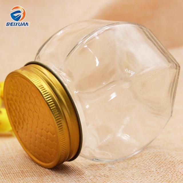 380ml Hexagonal Transparent Glass Honey Jar Glass Bottle with Tinplate Cover