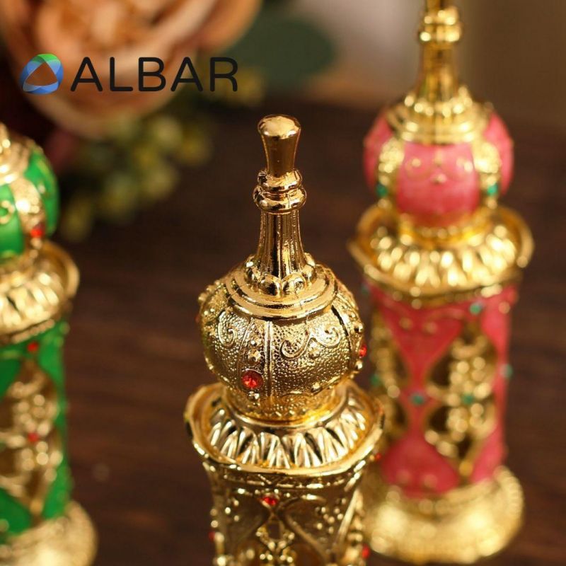 Round Caps Attar Oud Zamac Perfume Bottles with Glass Sticks Green Pink Gold