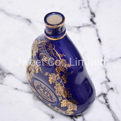 Luxury Design Glazing Purple Irregular Shape Ceramic Spirits Bottle