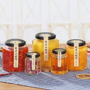 Emtpy 45ml 85ml 100ml 180ml 280ml 380ml 730ml Hexagonal Glass Honey /Jam / Spice Jar with Metal Lid