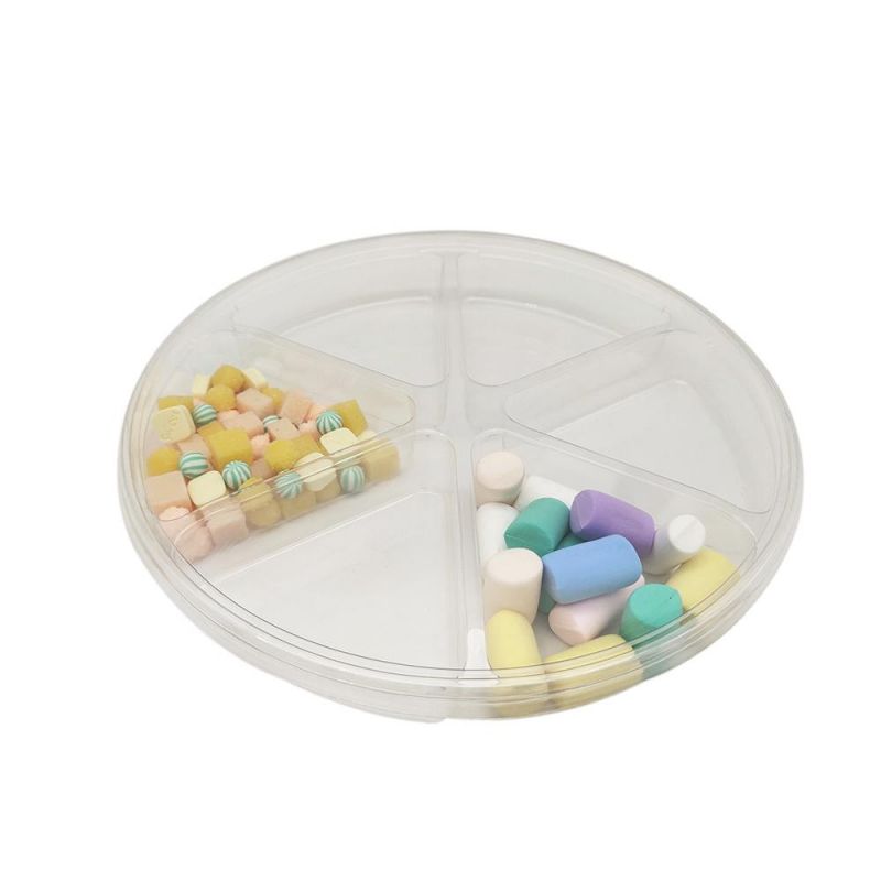 Disposable Fruit Candy Nuts Round 6 Plastic Compartment Tray with Lid