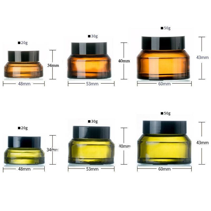 15g/30g/50g Empty Amber Green Glass Refillable Bottles Makeup Jar Pot Travel Face Cream Lotion Vials Cosmetic Containers