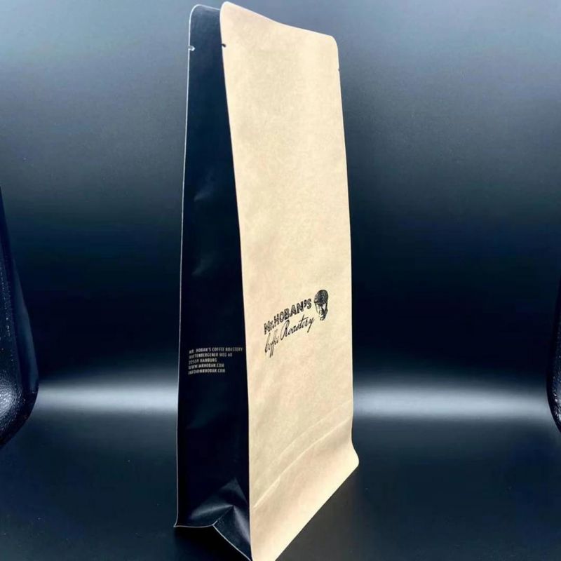 1lb 500g 16oz Matte Black Flat / Block Bottom Stand up Pouch Coffee Bag with Zipper & Valve