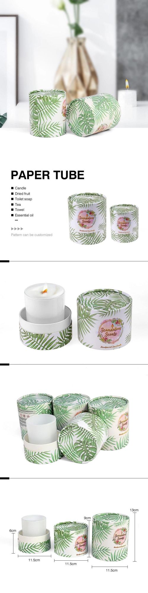 Firstsail Fashion Design Printed Paper Empty Glass Candle Jar Box Packaging with Package Tube