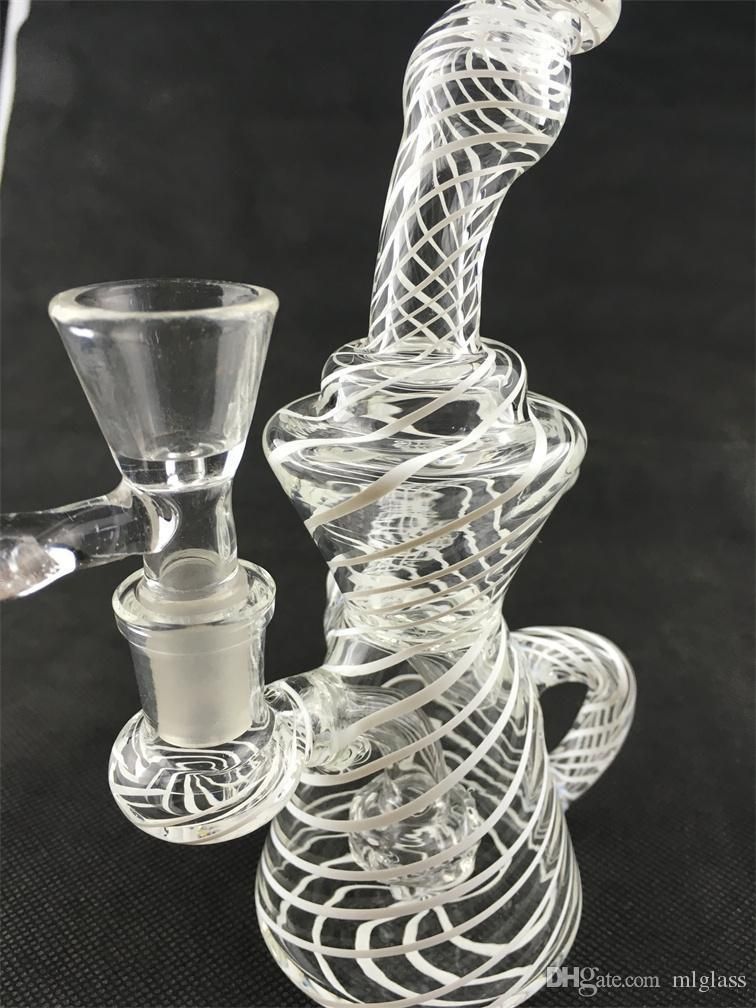 Hand Drawn White Spiral Creative Glass Bottle Water Pipe