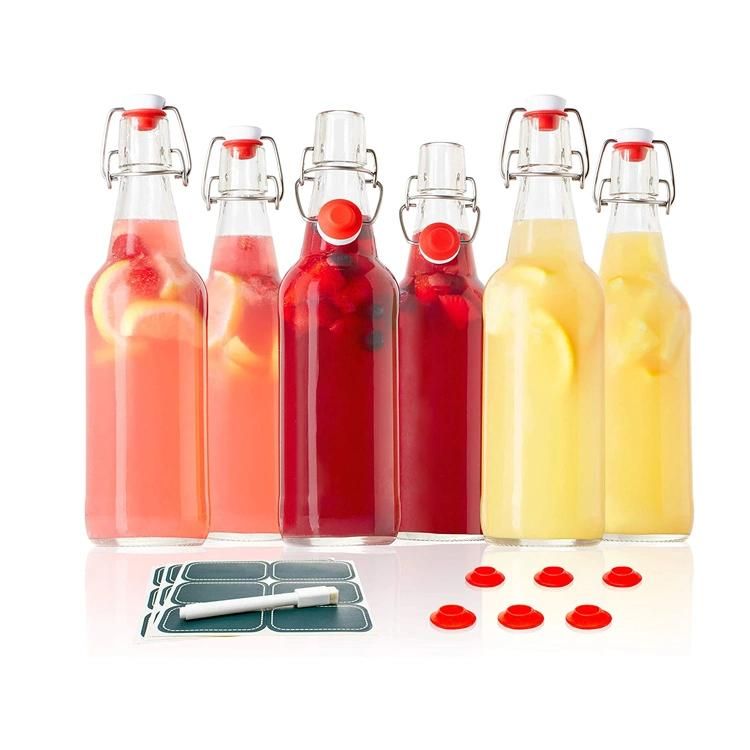 Wholesale 1000ml Milk Beverage Juice Drinking Water Flip Top Swing Top Clip Glass Bottle Amber Round Beer Bottle