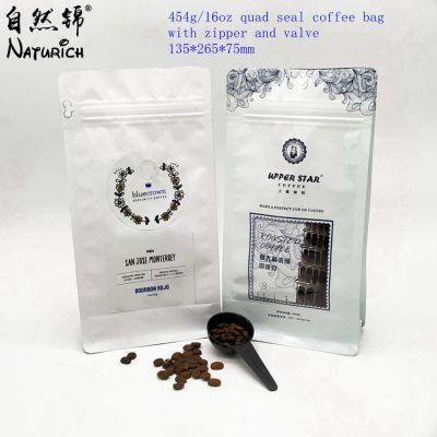 1250g Quad Seal Coffee Bag/454G Coffee Pouch/Bag with Zipper and Valve