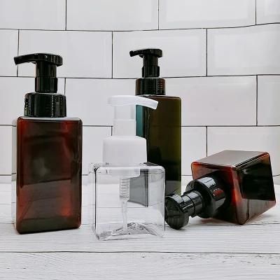 250ml 450ml 650ml PETG Square Liquid Foam Soap Dispenser Plastic Bottle Clear Amber Green with Foam Pump for Hand Wash