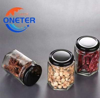 100ml 200ml 300ml Manufacturer Fancy Storage Bottle Hexagonal Glass Honey Jam Jar with Tinplate Lid