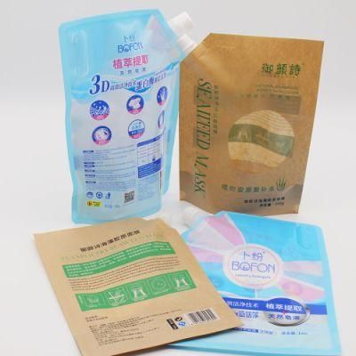 Decent Custom Biodegradable Special Kraft Paper Bags Shampoo Seaweed Mask Laundry Bag with Plastic Nozzle Window Spout Pouch