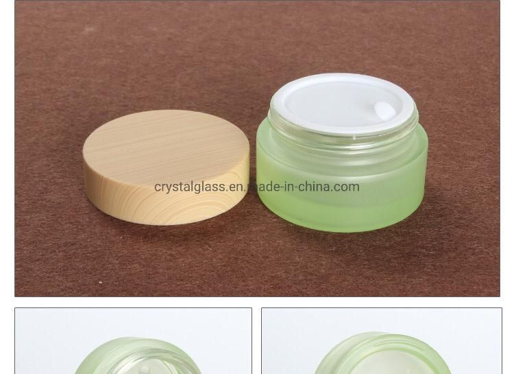 Green Color 30g Cream Jar with Wooden Color Caps