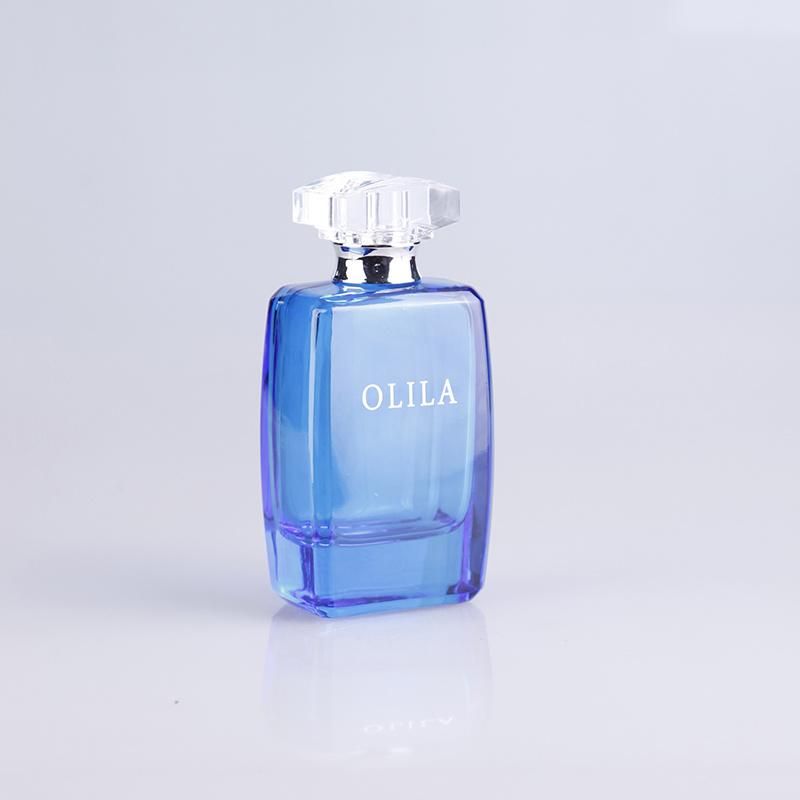 Factory Price Custom Logo Wholesale Blue 100ml Square Perfume Bottle