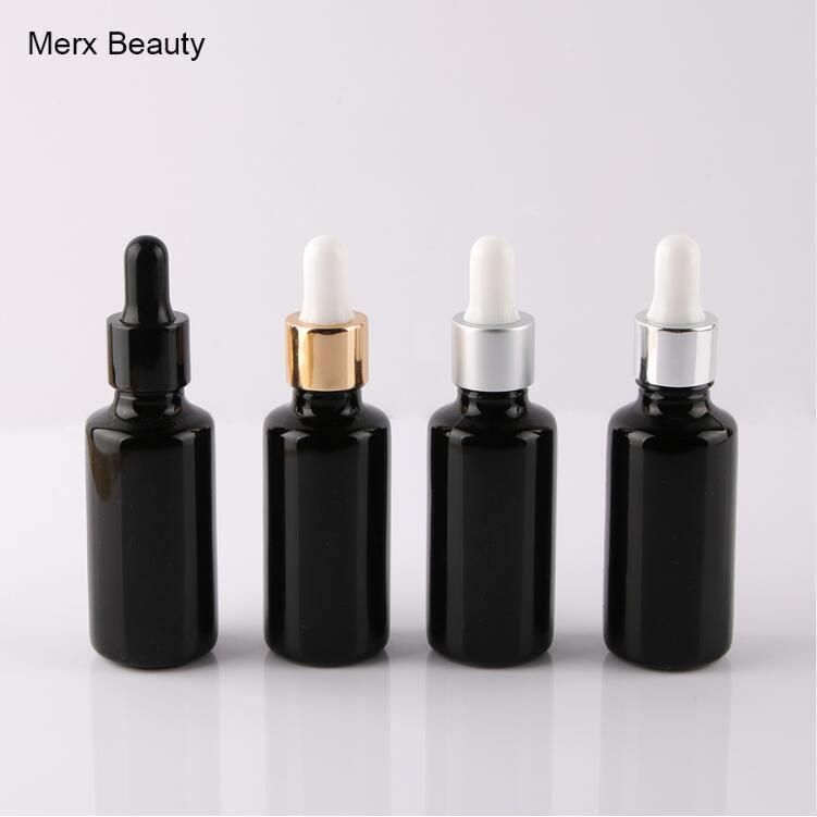 30ml Flat Shoulder Shiny Glossy Original Material Black Glass Dropper Bottle Empty Perfume Bottle Essential Oil Bottle