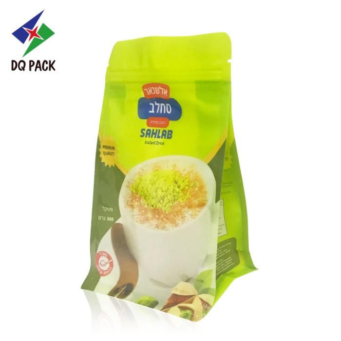 Food Grade Coffee Powder Packaging Quad Seal Flat Bottom Pouch with Zipper