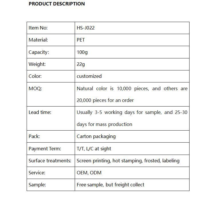 Factory 100g Pet Empy Jar for Cosmeitc Packaging in Stock